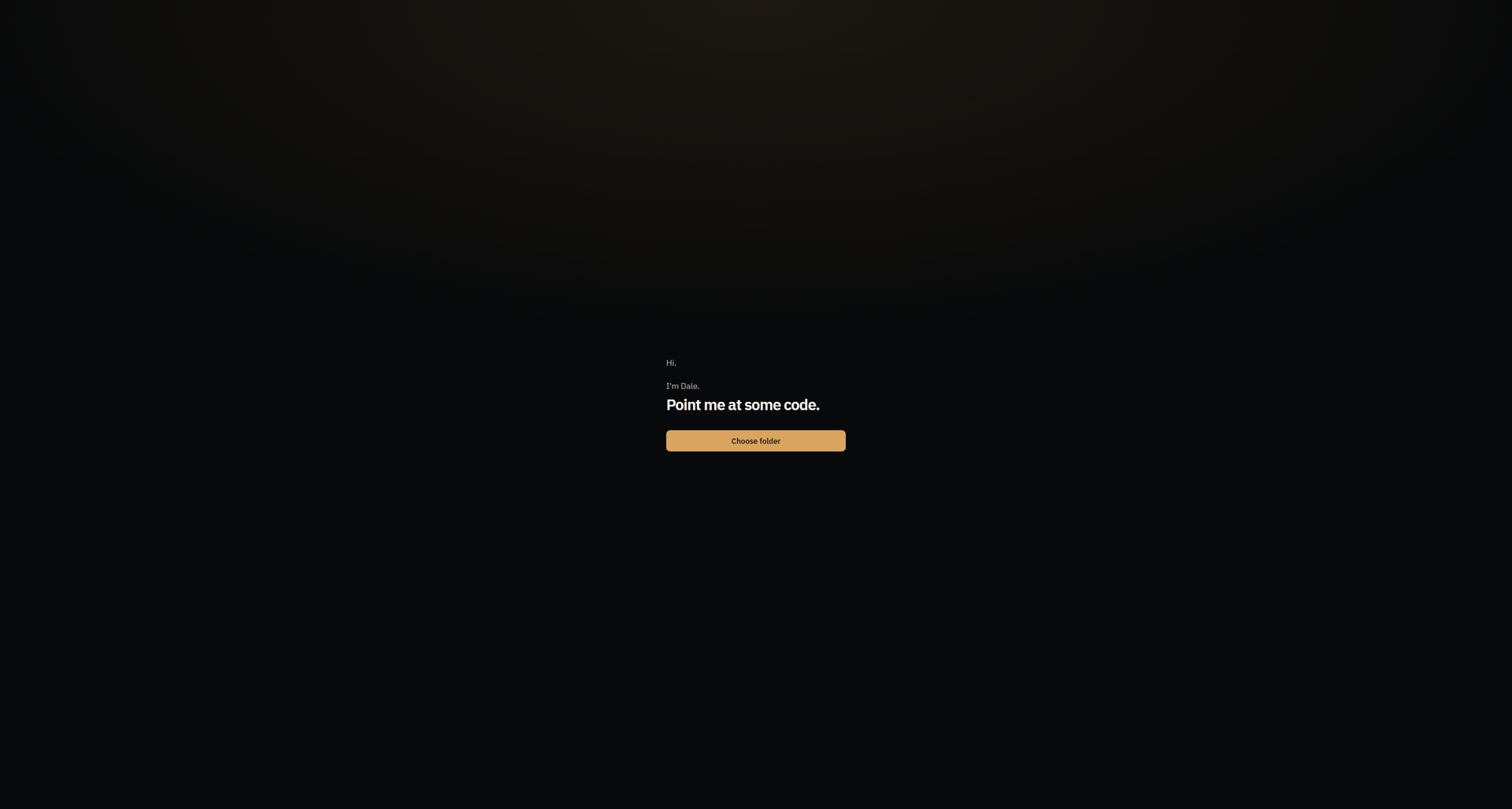 Forge empty workspace showing the clean start prompt and Choose folder action, with no conversation or repository content.